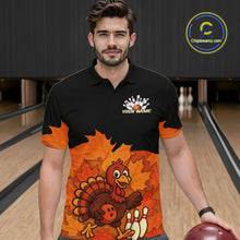 Load image into Gallery viewer, Black and Orange Autumn Leaf Custom Turkey Bowling Shirts For Men, Thanksgiving Bowling Team Jerseys NQS10699