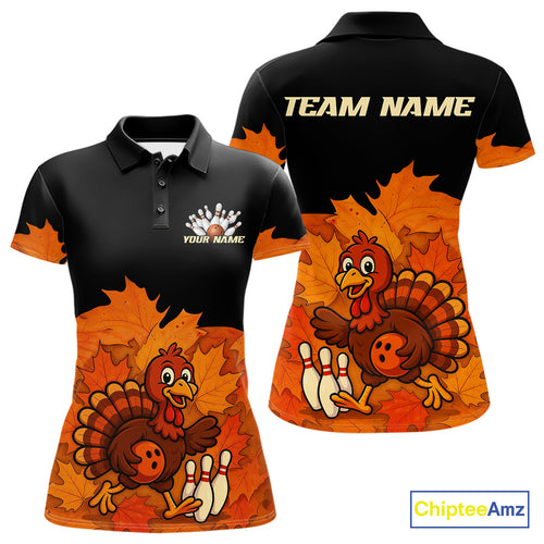 Black and Orange Autumn Leaf Custom Turkey Bowling Shirts For Women, Thanksgiving Bowling Team Jersey NQS10699