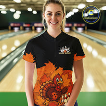 Load image into Gallery viewer, Black and Orange Autumn Leaf Custom Turkey Bowling Shirts For Women, Thanksgiving Bowling Team Jersey NQS10699