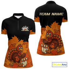 Load image into Gallery viewer, Black and Orange Autumn Leaf Custom Turkey Bowling Shirts For Women, Thanksgiving Bowling Team Jersey NQS10699