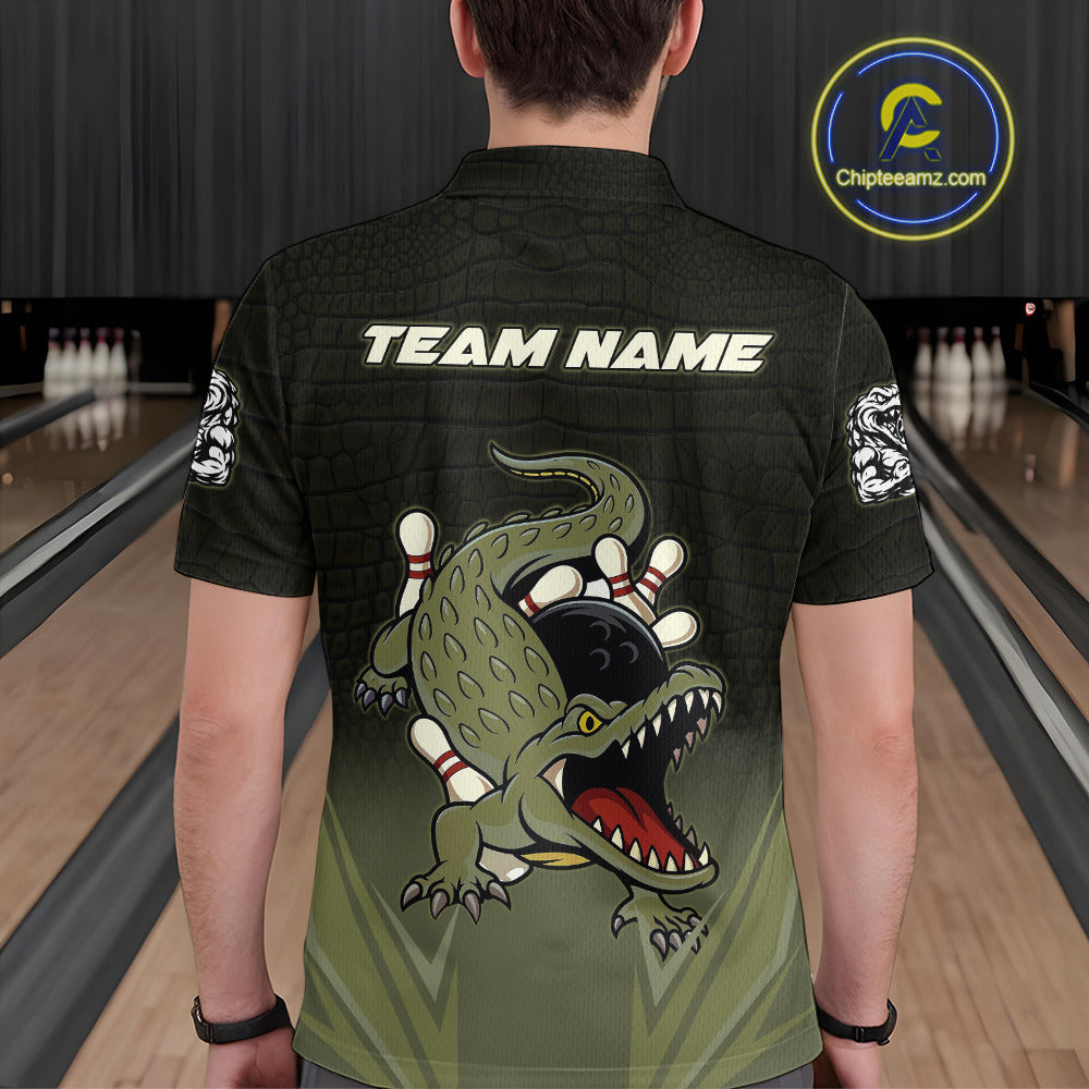 Custom Black and Green Alligator Bowling shirts for Men, Bowling Team league jersey NQS10735