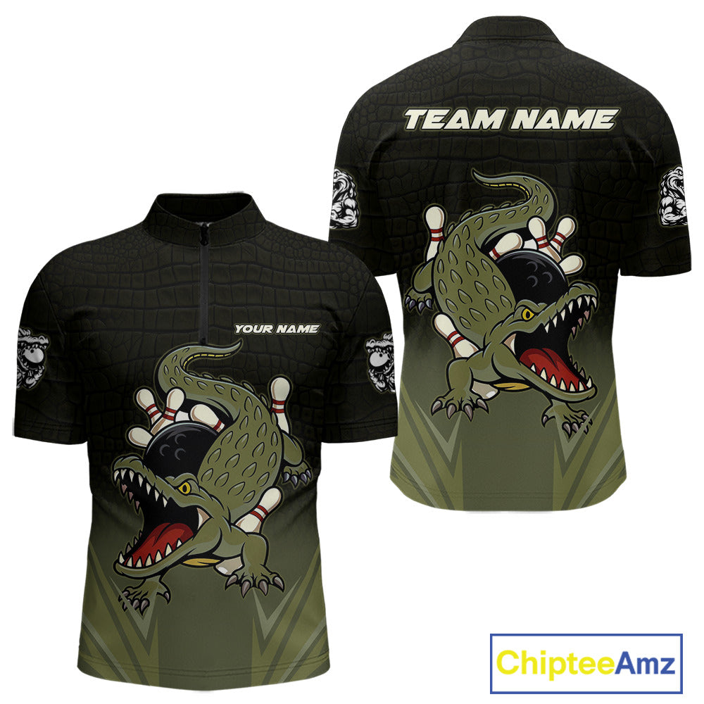 Custom Black and Green Alligator Bowling shirts for Men, Bowling Team league jersey NQS10735
