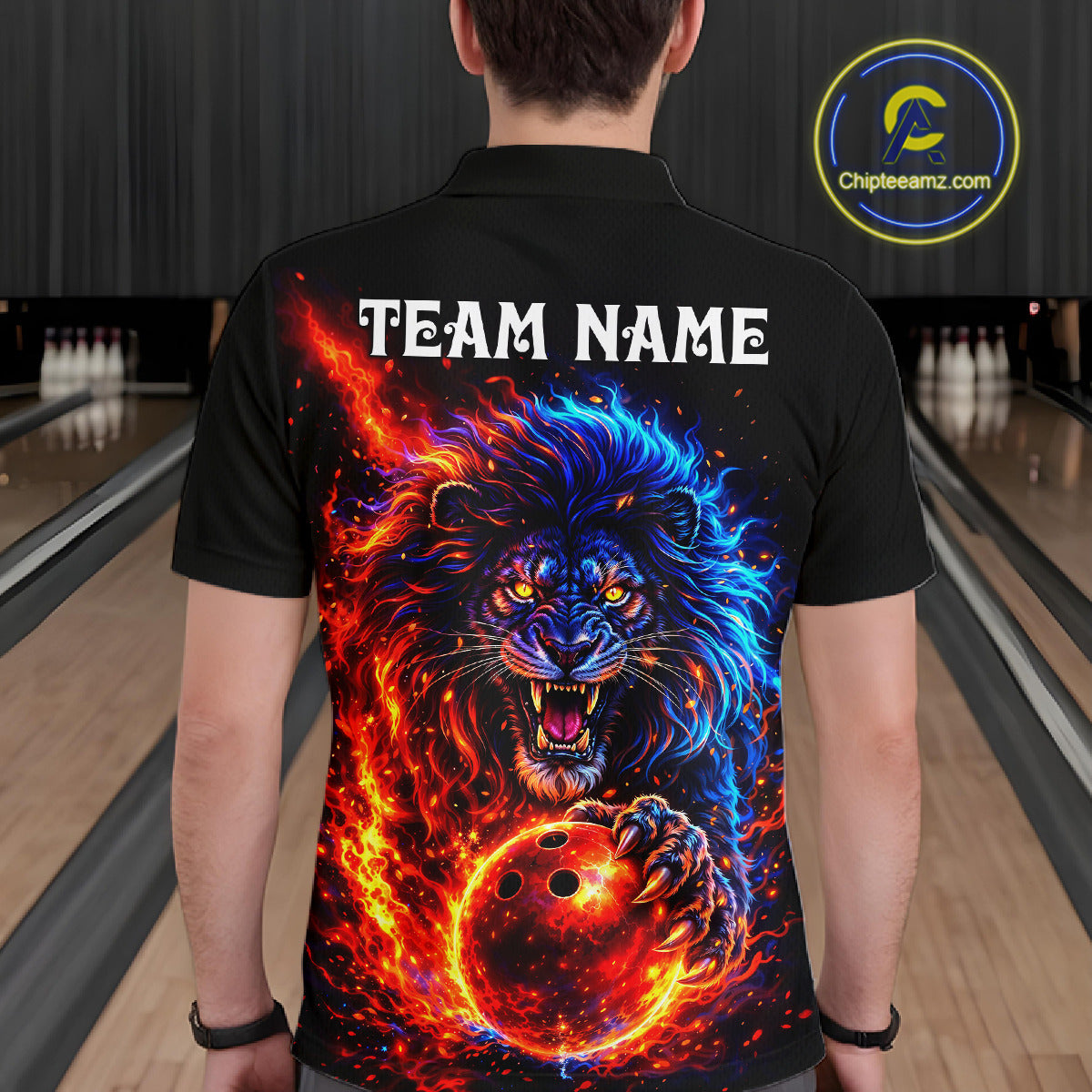 Red and Blue Flame Lion Bowling Shirts For Men Custom Fire Lion Team Bowling jersey NQS11347