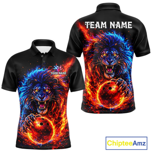 Red and Blue Flame Lion Bowling Shirts For Men Custom Fire Lion Team Bowling jersey NQS11347