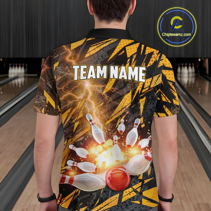 Black and Yellow Camo Lightning Thunder Bowling Shirts For Men Custom Bowling Team Jerseys NQS11153