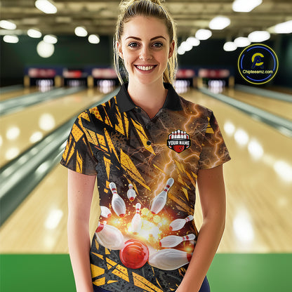 Black and Yellow Camo Lightning Thunder Bowling Shirts For Women Custom Bowling Team Jerseys NQS11153