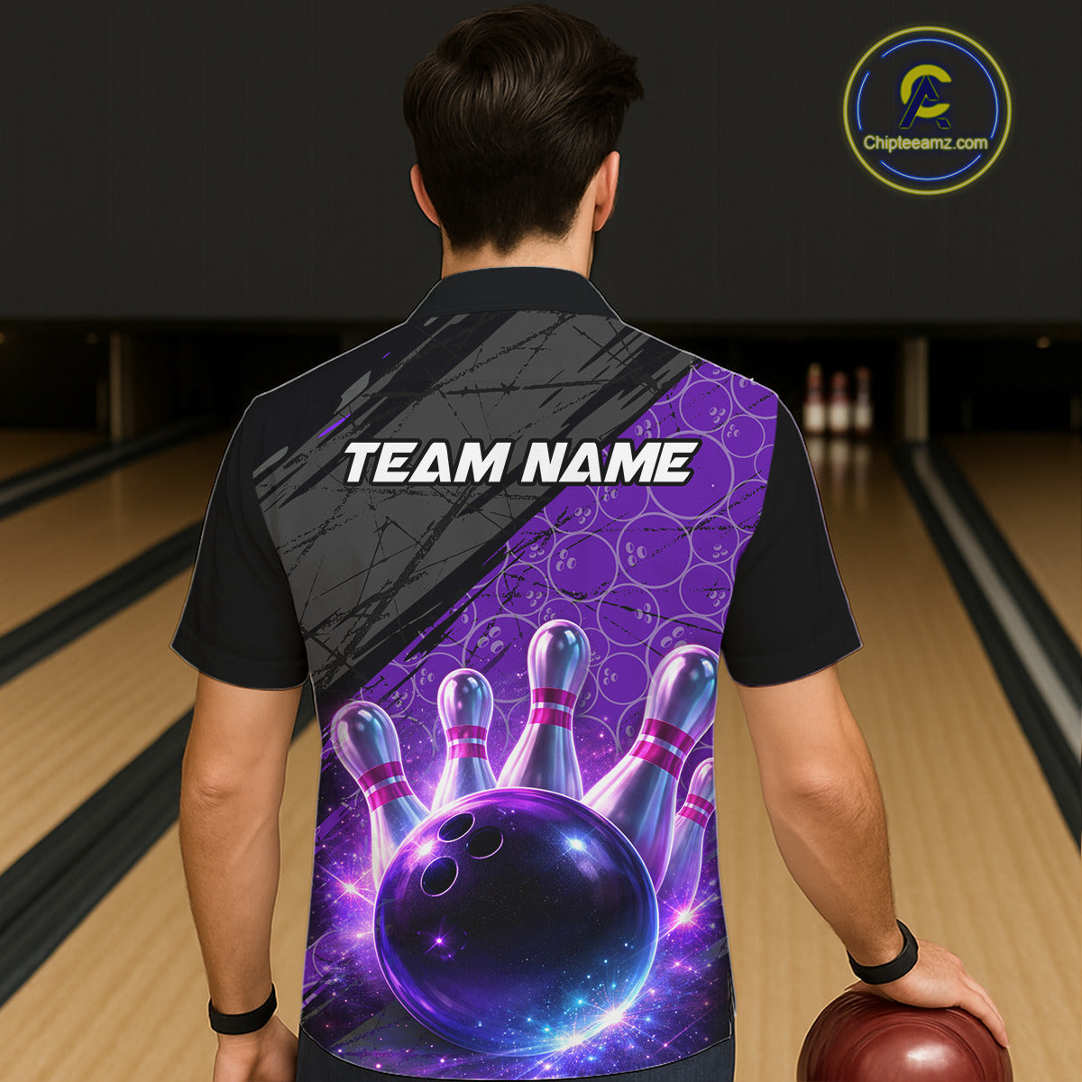 Black and Purple Bowling Camo Button-up Shirt Custom Hawaiian Bowling Team League Jerseys NQS11700