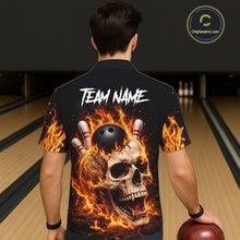 Load image into Gallery viewer, Flame Skull Bowling button-up shirts custom Skull team Bowling uniforms league jerseys NQS11577