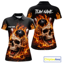 Load image into Gallery viewer, Flame Skull Bowling Polo, 1/4 zip shirts for Women custom Skull team Bowling uniforms league jerseys NQS11577