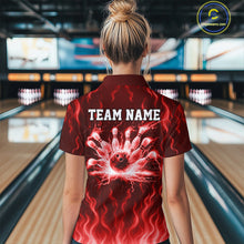 Load image into Gallery viewer, Red flame lightning thunder Bowling polo, quarter zip shirts for Women custom Bowling team jerseys NQS10979