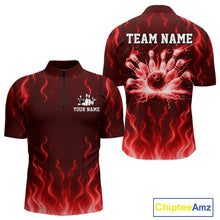 Load image into Gallery viewer, Red flame lightning thunder Bowling polo, quarter zip shirts for men custom Bowling team jerseys NQS10979