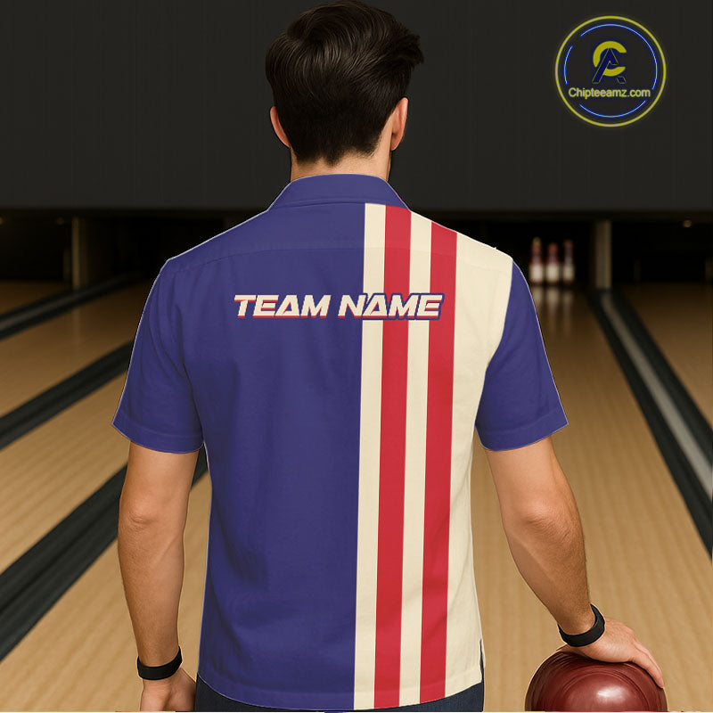 Red, White and Blue Retro Bowling Hawaiian Shirt custom patriotic bowling outfits team jerseys NQS11167