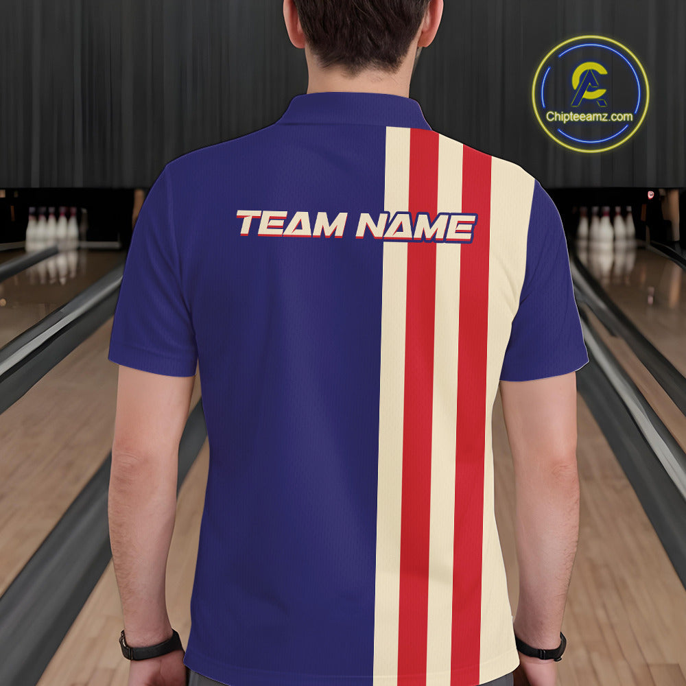 Red, White and Blue Retro Bowling Shirts For Men custom patriotic bowling outfits team jerseys NQS11167