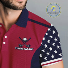 Load image into Gallery viewer, Personalized Red, white and blue US flag mens golf polo shirts custom patriotic golf attire for men NQS11387