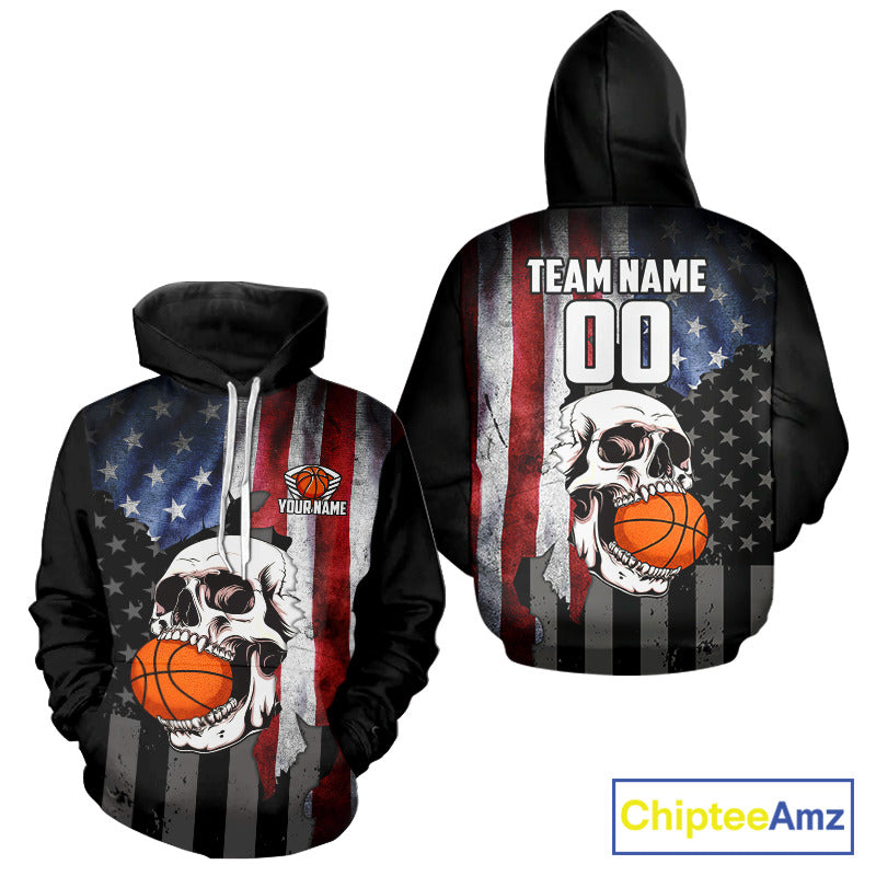 Personalized Skull Basketball Shirts Custom Team's Name American Flag Cool basketball player Jersey NQS11391