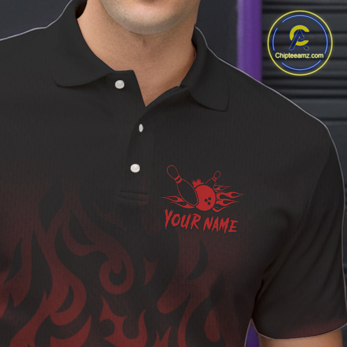 Red Skull Bowling Shirts With Flames custom quarter zip, polo team jerseys, bowling jerseys men NQS10998