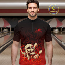 Load image into Gallery viewer, Red Skull Bowling Shirts With Flames custom quarter zip, polo team jerseys, bowling jerseys men NQS10998