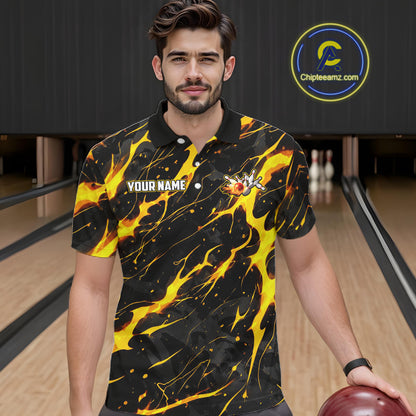 Custom Black and Gold Lightning Thunder Lion Bowling Shirts for Men, Lion Team Bowling League Jerseys NQS11600