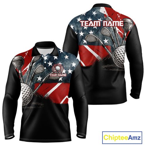 Personalized American Flag Golf Polo Shirts For Men, Patriotic Golf Gifts NQS10830