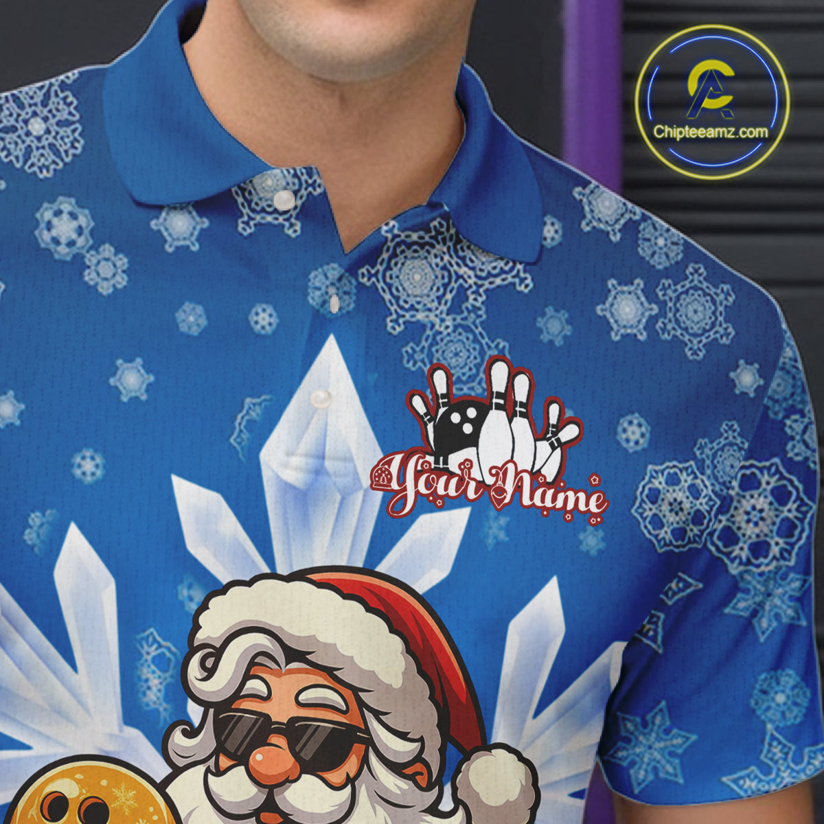 Blue Snowflake Funny Santa Bowling Shirts For Men Custom Christmas Bowling Team Jersey Xmas Gifts NQS11007