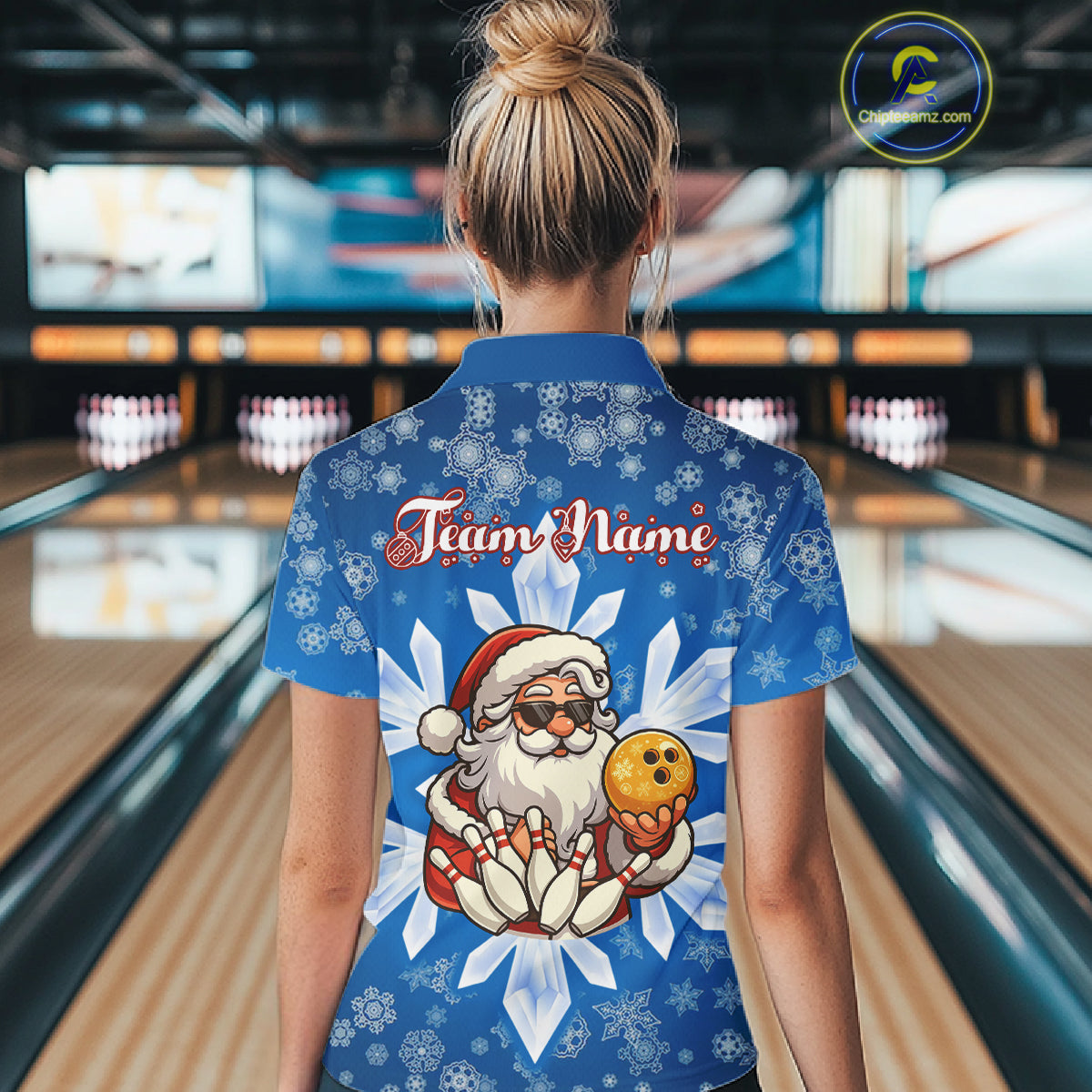 Blue Snowflake Funny Santa Bowling Shirts For Women Custom Christmas Bowling Team Jersey Xmas Gifts NQS11007