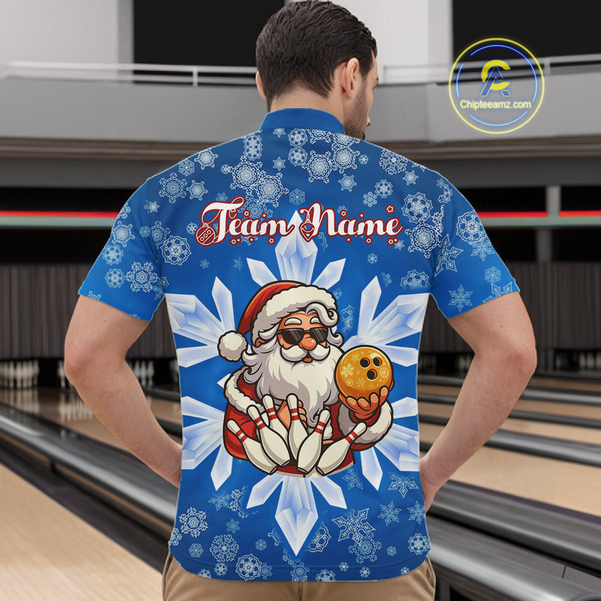 Blue Snowflake Funny Santa Bowling Shirts For Men Custom Christmas Bowling Team Jersey Xmas Gifts NQS11007