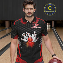 Load image into Gallery viewer, Black and Red Hexagon pattern Bowling Shirts For Men custom bowling team jersey with name NQS11020