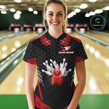 Load image into Gallery viewer, Black and Red Hexagon pattern Bowling Shirts For Women custom bowling team jersey with name NQS11020