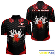 Load image into Gallery viewer, Black and Red Hexagon pattern Bowling Shirts For Men custom bowling team jersey with name NQS11020