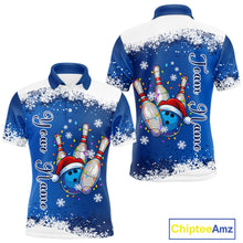 Load image into Gallery viewer, Blue and White snowflake Christmas Bowling Shirts For Men custom Xmas bowling team jersey with name NQS11026