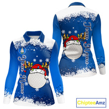 Load image into Gallery viewer, Blue and White Christmas Golf Polo shirts For women Custom ladies golf tops, Xmas golf gifts NQS11027