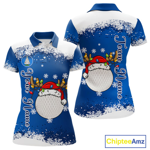 Blue and White Christmas Golf Polo shirts For women Custom ladies golf tops, Xmas golf gifts NQS11027