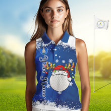 Load image into Gallery viewer, Blue and White Christmas Women Sleeveless Golf Polo shirts Custom ladies golf tops, Xmas golf gifts NQS11027
