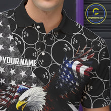 Load image into Gallery viewer, Black and White American flag Eagle Bowling shirt for men custom Patriotic Bowling Team League Jersey NQS11424