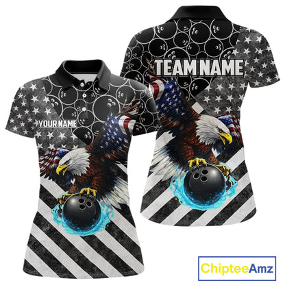 Black and White American flag Eagle Women Bowling shirts custom Patriotic Bowling Team League Jersey NQS11424