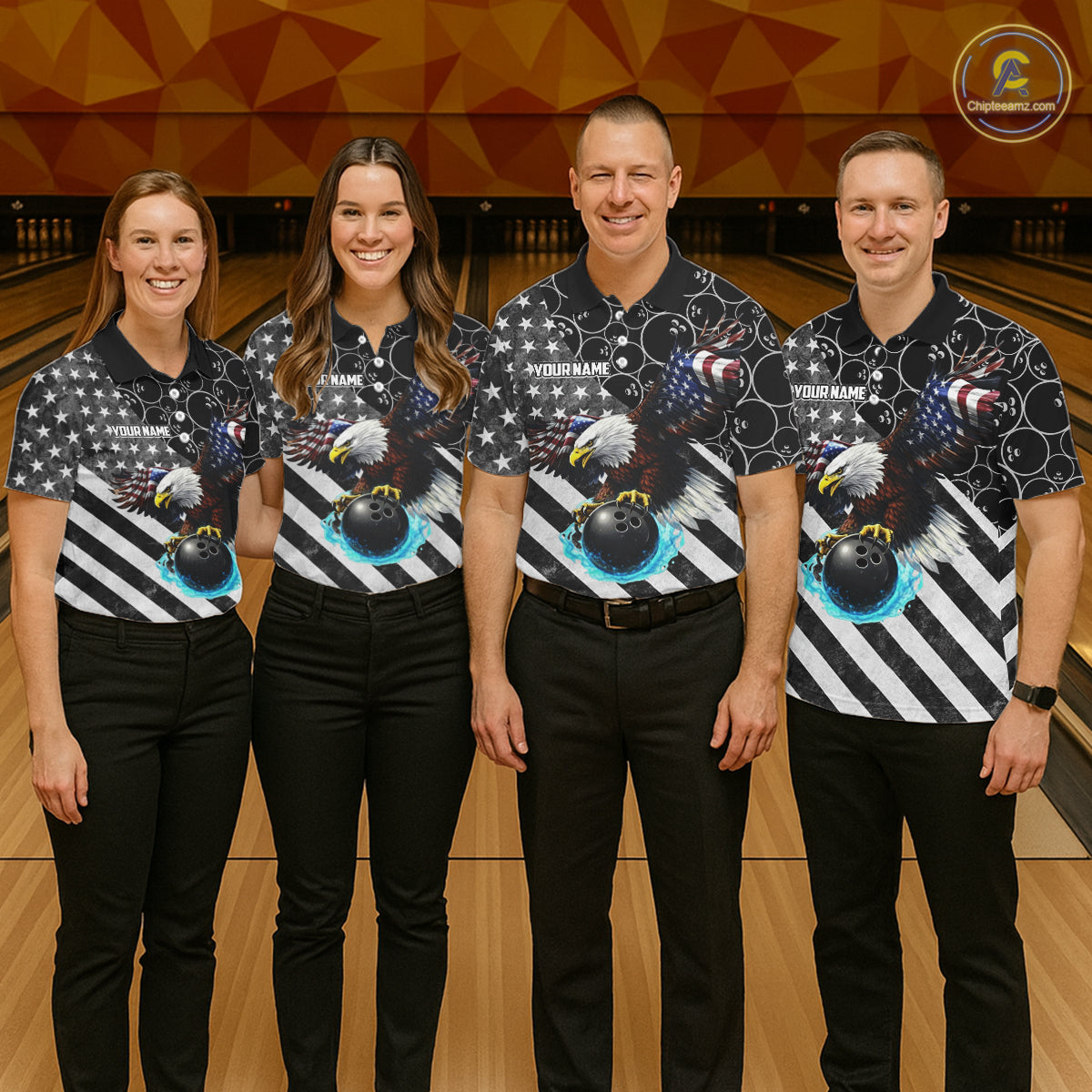 Black and White American flag Eagle Bowling shirt for men custom Patriotic Bowling Team League Jersey NQS11424