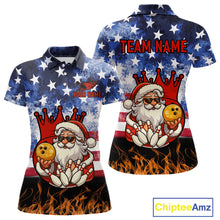 Load image into Gallery viewer, Custom American Flag Flame Funny Santa Christmas Bowling Shirts For Women, Bowling Team Jersey NQS11040