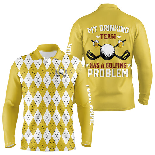 Yellow argyle pattern Beer Golf Polo Shirts For Men Custom My drinking team has a golfing problem NQS10863