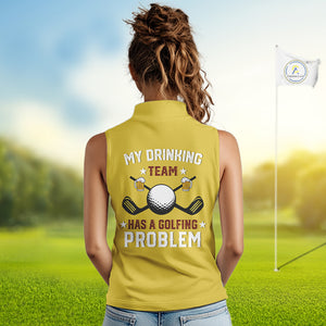 Yellow argyle pattern Beer Women Sleeveless Polo Shirt Custom My drinking team has a golfing problem NQS10863