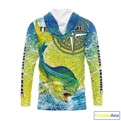 Personalized Mahi Mahi Fishing Shirts Green Scales Compass Performance Tournament Mahi Mahi Jerseys NQS11441