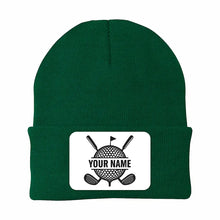 Load image into Gallery viewer, Personalized Golf Knit Beanie Hat, Custom Rectangle Patch Golf Beanie Hat, cool golf gifts NQS10887