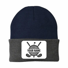 Load image into Gallery viewer, Personalized Golf Knit Beanie Hat, Custom Rectangle Patch Golf Beanie Hat, cool golf gifts NQS10887