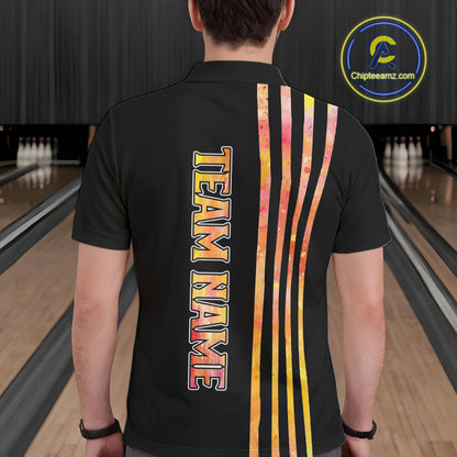 Personalized Watercolor Stripes Retro Bowling Team Shirts For Men, Black Bowling Attire For Men NQS11652