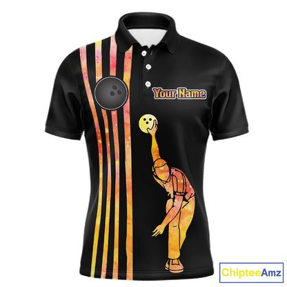 Personalized Watercolor Stripes Retro Bowling Team Shirts For Men, Black Bowling Attire For Men NQS11652
