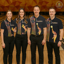 Load image into Gallery viewer, Personalized Watercolor Stripes Retro Bowling Team Shirts For Women, Black Bowling Attire For Ladies NQS11652