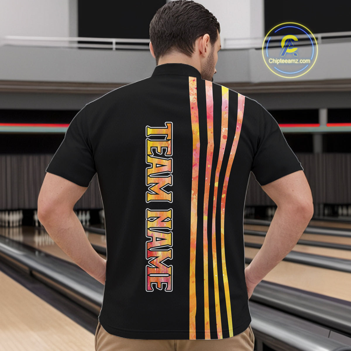 Personalized Watercolor Stripes Retro Bowling Team Shirts For Men, Black Bowling Attire For Men NQS11652