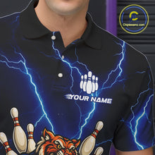 Load image into Gallery viewer, Personalized Tiger Bowling Team Shirts For Men, Blue Lightning Thunder Tiger Bowling Jerseys NQS11062