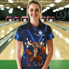 Load image into Gallery viewer, Personalized Tiger Bowling Team Shirts For Women, Blue Lightning Thunder Tiger Bowling Jerseys NQS11062