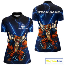 Load image into Gallery viewer, Personalized Tiger Bowling Team Shirts For Women, Blue Lightning Thunder Tiger Bowling Jerseys NQS11062