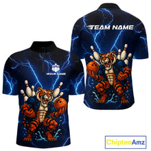 Load image into Gallery viewer, Personalized Tiger Bowling Team Shirts For Men, Blue Lightning Thunder Tiger Bowling Jerseys NQS11062